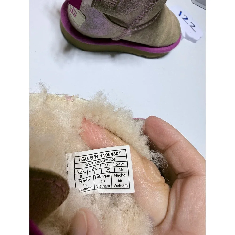 UGG Bailey Bow II Metallic Tan Magenta Pink Glitter Boots Toddler 8 1106430T